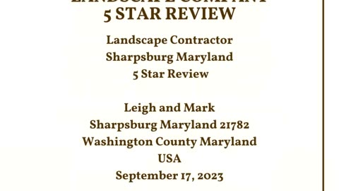 Landscape Sharpsburg Maryland 5 Star Review