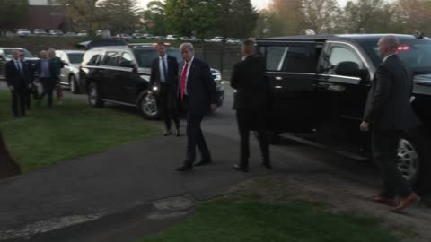 Trump arrives at Saint Anselm College for CNN's town hall event