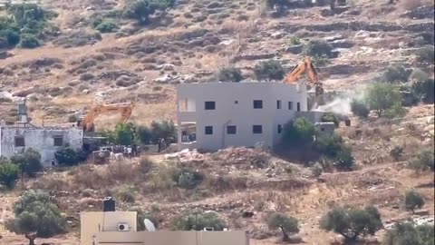 The Israeli occupation forces demolished a residential building in Jalboun village, east of Jenin.