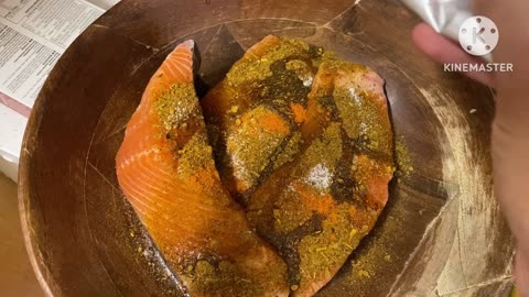 Salmon fish cooked in air fryer… salmon fish middle part roasted with spices