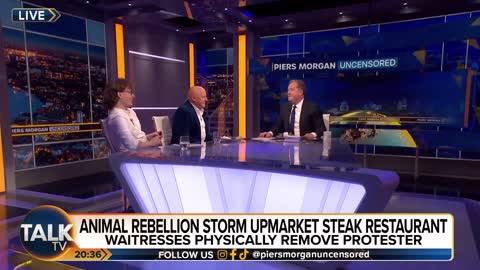 Piers Morgan Eats STEAK In Front Of Vegan Protester