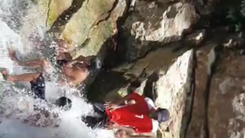 Bathing in the forest and river rocks are very beautiful, Indonesian tourist spots