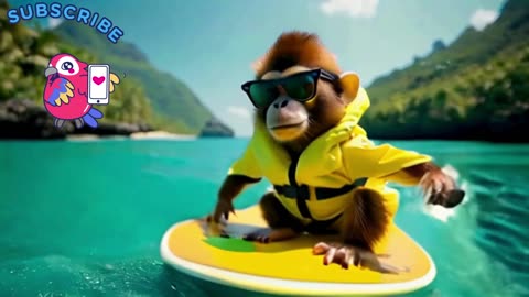 funy monkey on the water