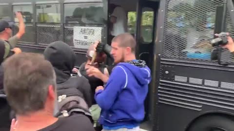 Aug 17 2019 Portland 1.4.1 antifa follows conservatives back to their bus start attacking.