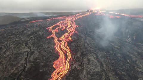 Iceland Geldingadalir Volcano August 14 video with drone