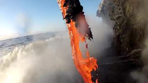 Amazing up close footage of Lava entering the ocean.