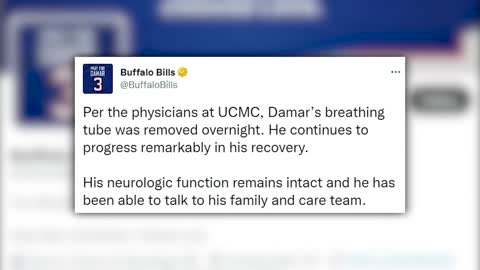 Buffalo Bills say Damar Hamlin's breathing tube has been removed