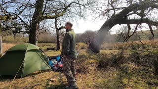 Inside of the tent is cleared down. Riverside wildcamping.