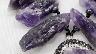 Handmade + Knotting Unique 16” ~ 18” Adjustable Necklace with Amethyst, Crystals