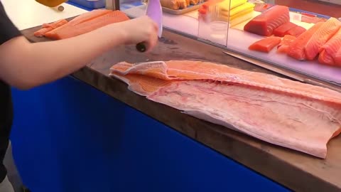 How To Fillet a Whole Salmon | Sashimi & Sushi -Taiwanese street food4