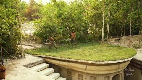 100 Days Building A Modern Underground Hut With A Grass Roof And A Swimming Pool