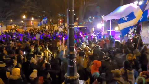 Canadian people are still dancing and partying in front of the National Assembly in Quebec City