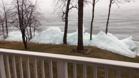 Strong Winds Pushing Ice off Mille Lacs Lake onto West Shore