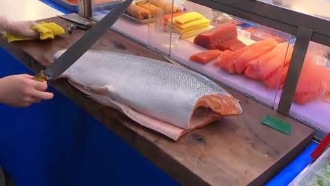 How To Fillet a Whole Salmon | Sashimi & Sushi -Taiwanese street food