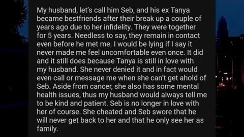 my husbands ex girlfriend is dying and her last wish is to be with my husband