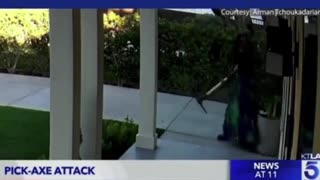 Doorbell Cam Catches Crazed Woman With Pickaxe Smashing Windows, Shouting Ominous Warning In CA