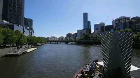 Australia Melbourne Yarra River Flows Past Cafe