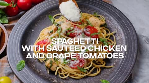 Spaghetti w_ Sauteed Chicken and Grape Tomatoes - 7 Day Meal Guide Pro_ Healthy Eating w_ ProSciento