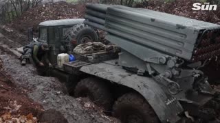 Ukrainian artillery carry out maintenance on armoured vehicles in Donetsk