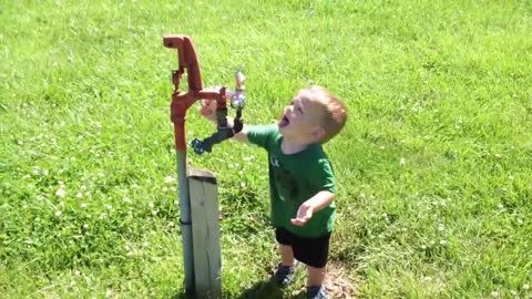 Funny Baby Playing With Water - Baby Outdoor Video - Just Laugh