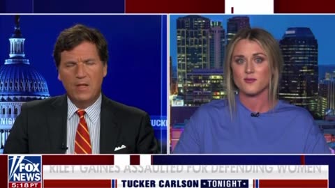 Tucker Carlson speaks with Riley Gaines after she narrowly escaped from trans activists.