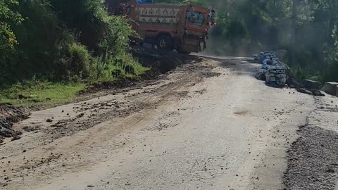 Heavy truck on dangerous road of Kashmir