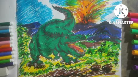 How to draw dinosaur. Colour dinosaur for kids