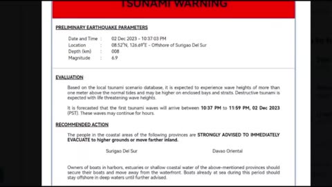 Tsunami Warning and Large Earthquake, M7.7 Hits Mindanao, Philippines