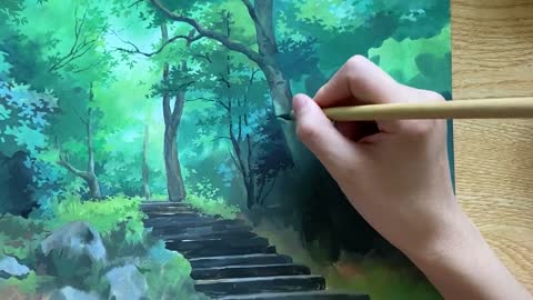 Draw a summer forest with paintings, immersive, and the process is very suitable for learning