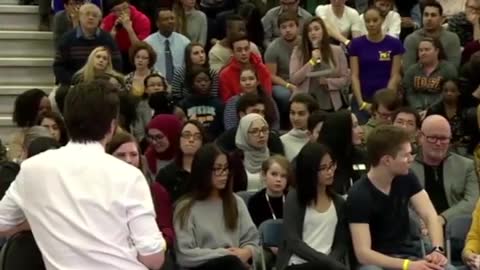 Justin Trudeau interrupts woman to say it's 'peoplekind' not 'mankind'