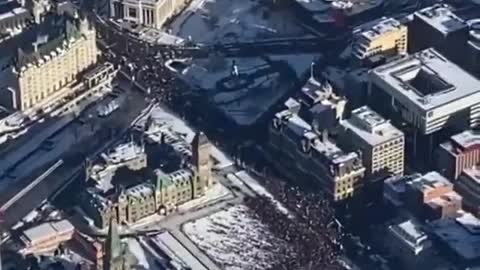 Ottawa, Canada - Protesters against Trudeau's medical dictatorship (footage from air)