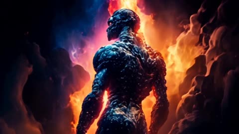 AI Generated Video of a Burning Machine Man standing in the Galaxy || follow @letmerap4u