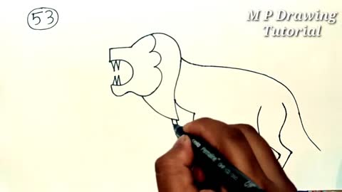 How To Draw A Angry Lion From Number 53 | How To Make A Lion Drawing Step By Step