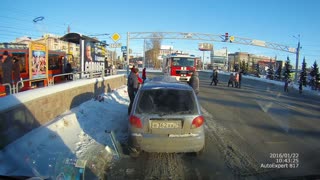 Car Sitting In Traffic Catches On Fire