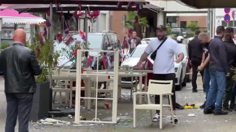 English fans fight with Serbian fans in Gelsenkirchen before the match!