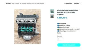 ALLOMOTEUR.COM - Bloc moteur nu culasse DODGE JEEP 2.8 CRD VM49C