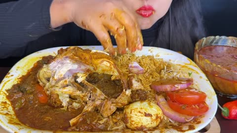 EATING SPICY WHOLE CHICKEN CURRY,EGG CURRY,BASMATHI RICE,GREEN CHILLI _FOOD VIDEOS_