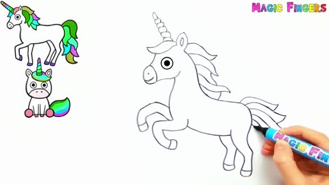 4 Unicorns Drawing, Painting, Coloring for Kids, Toddlers | Drawing Tip