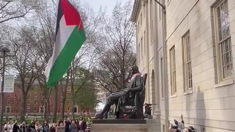 American flag at Harvard University had been replaced with a Palestinian flag.