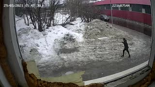 Block of Ice Falls onto Parked Car