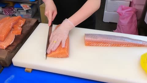 How To Fillet a Whole Salmon Sashimi Sushi Taiwanese street food