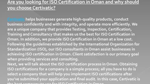 What is ISO Certification in Oman