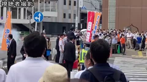 High quality footage of the former Prime Minister Shinzo Abe, being shot at from behind