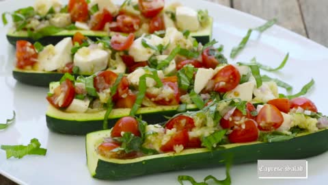 Caprese Salad-Stuffed Zucchini Boats- Learn how to make easy recipes by watching