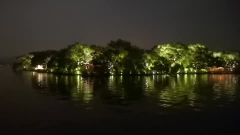 Lake scenery at night