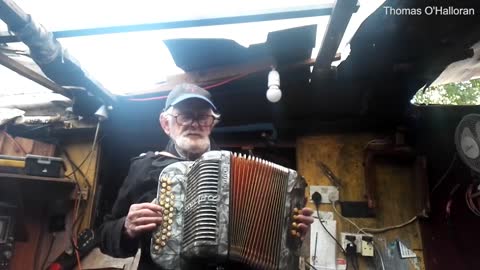 Mobility scooter stabbing victim Thomas O'Halloran playing his accordion in 2020