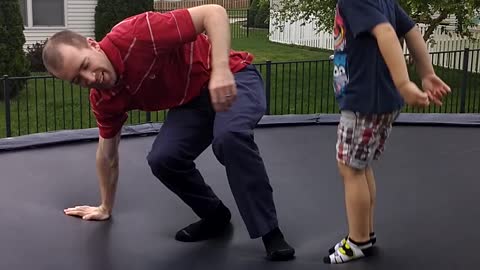 Nerdy Dad Falls Off Trampoline