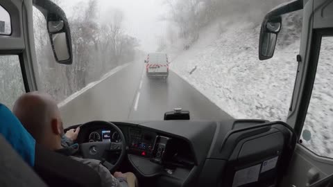 Winter bus drive in the Alps!