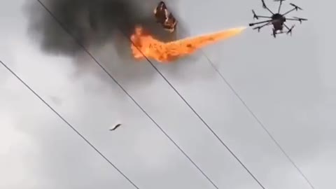 A flamethrower drone attachment that can shoot a seven-metre-long stream of fire for 100 seconds.