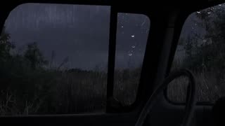 A car in the night of a thunderstorm-virtual environment